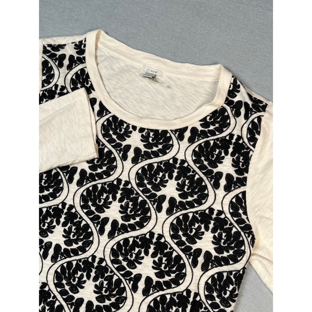 J.Crew Embroidered Floral Long Sleeve T Shirt to Cream Black Casual Small New